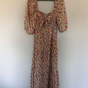 Lush Yellow Floral Puff-Sleeve Maxi Dress